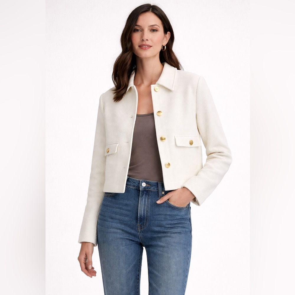 J.Crew Ivory Cropped Jacket Gold Buttons Size Medium